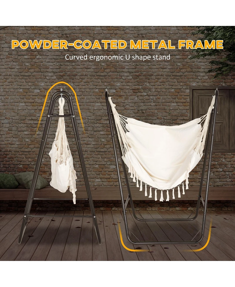 Outsunny Hammock Chair w/ Metal Stand, Swing Side Pocket