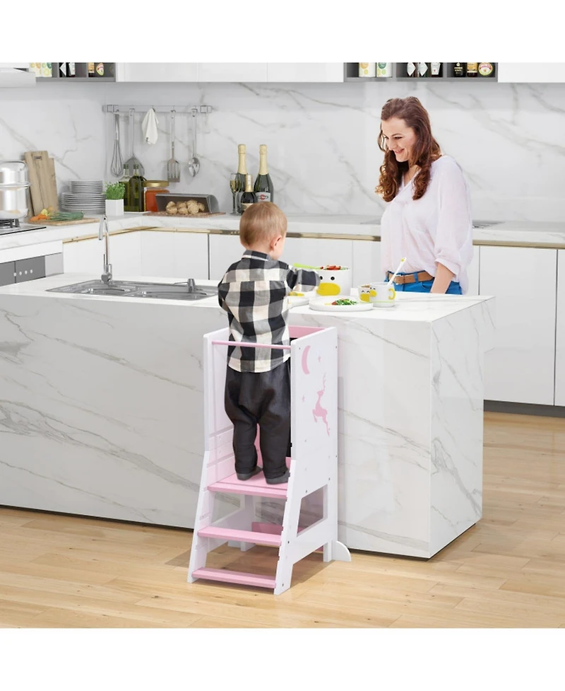 Gouun Toddler Kitchen Standing Tower with Chalkboard and Whiteboard