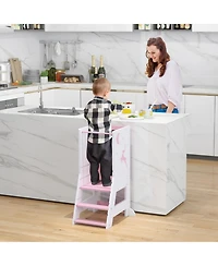 Gouun Toddler Kitchen Standing Tower with Chalkboard and Whiteboard