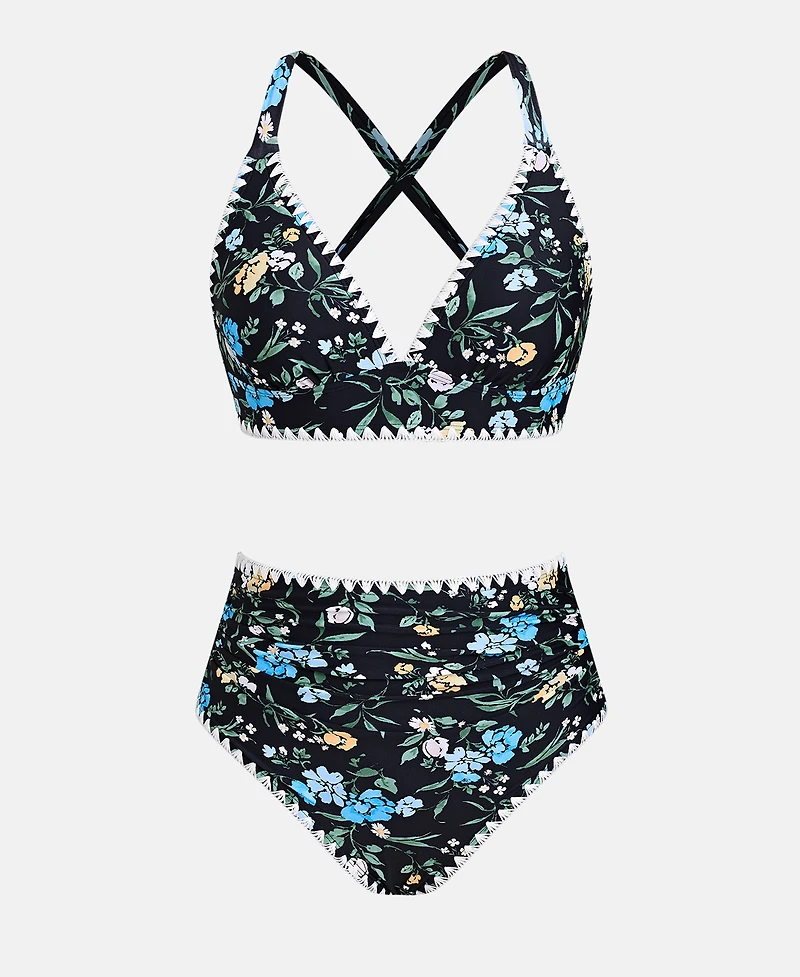 Cupshe Women's V-Neck Crisscross Bikini Set with Halter Straps
