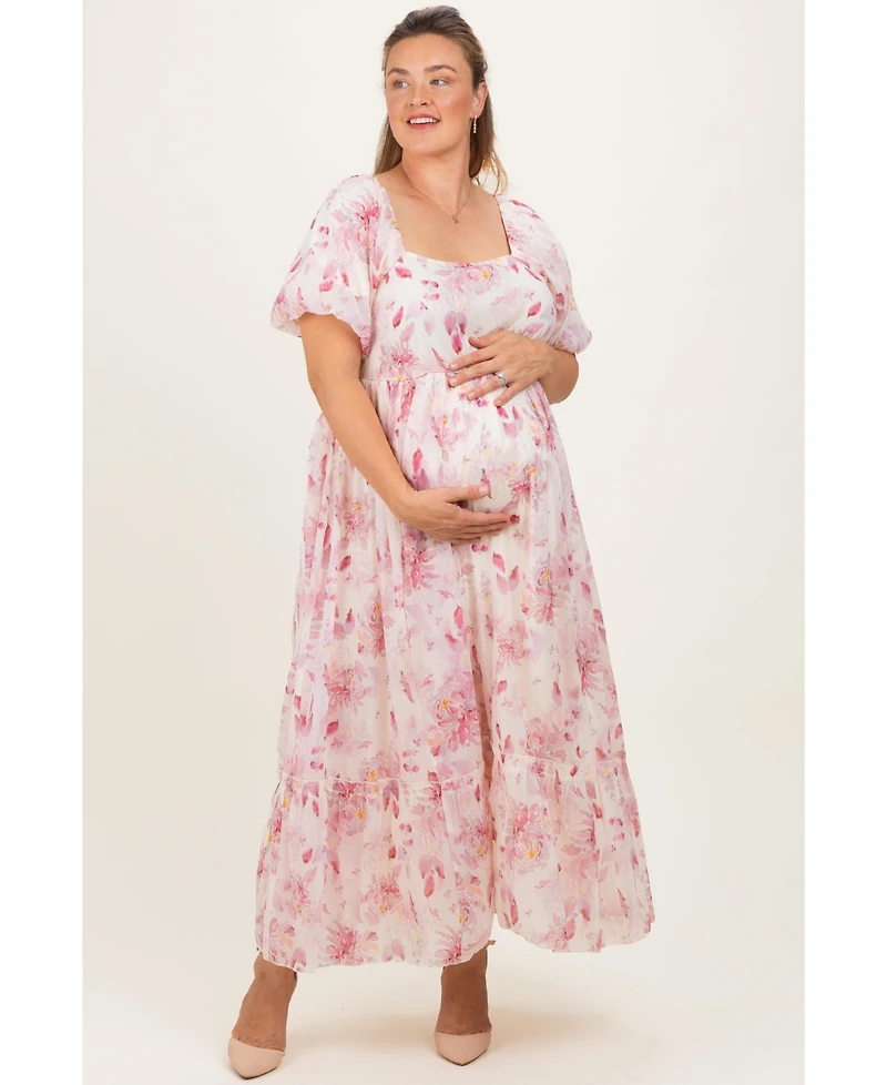 Pinkblush Plus Size Red Floral Puff Sleeve Maxi Dress