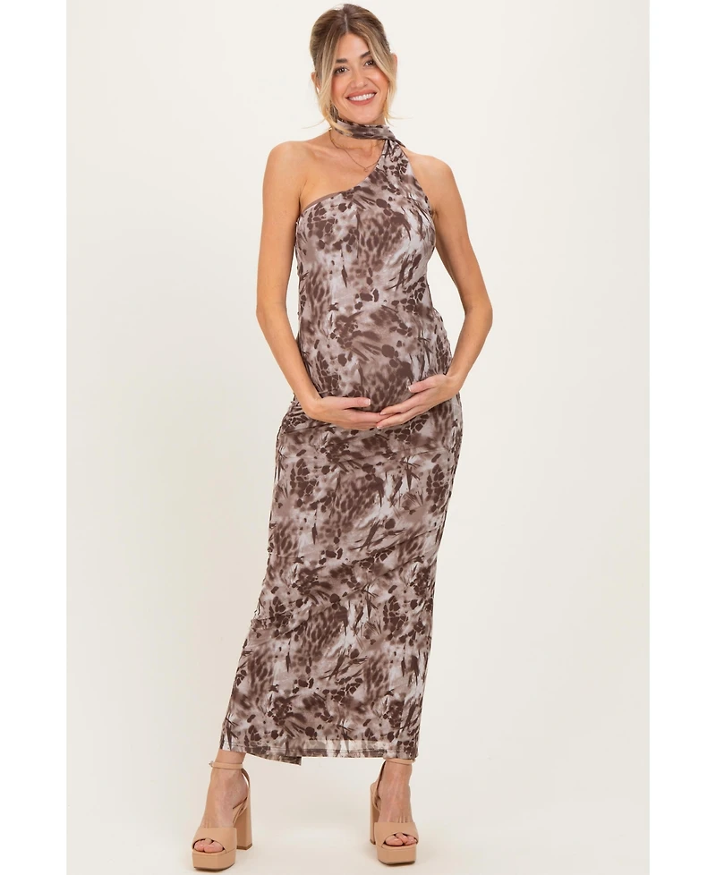 Pinkblush Maternity Mocha Printed Halter Maxi Dress