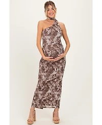 Pinkblush Maternity Mocha Printed Halter Maxi Dress