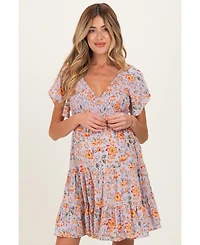 Pinkblush Maternity Lavender V Neck Smocked Bodice Floral Print Dress