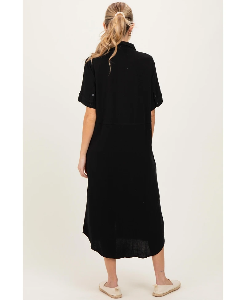 Pinkblush Maternity Black Button Down Midi Shirt Dress