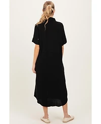 Pinkblush Maternity Black Button Down Midi Shirt Dress