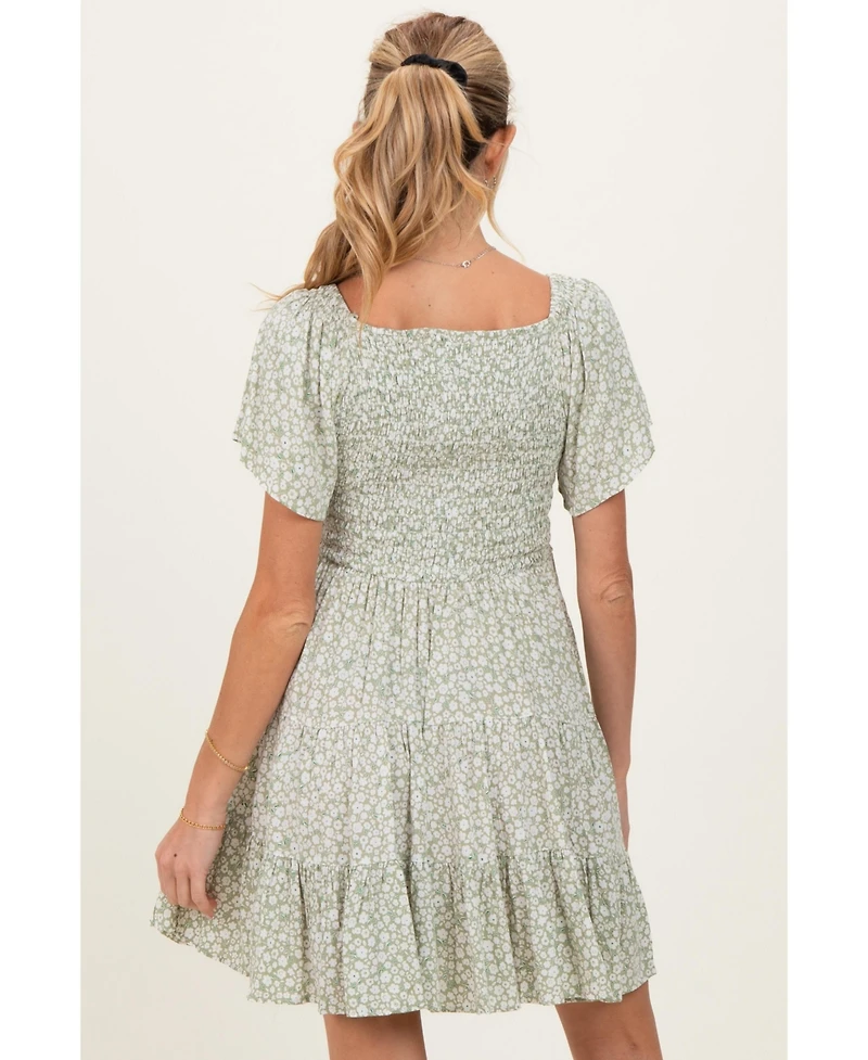 Pinkblush Maternity Sage V Neck Smocked Bodice Ditsy Print Dress