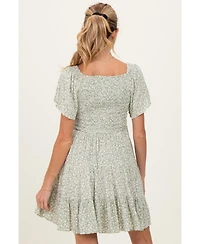 Pinkblush Maternity Sage V Neck Smocked Bodice Ditsy Print Dress