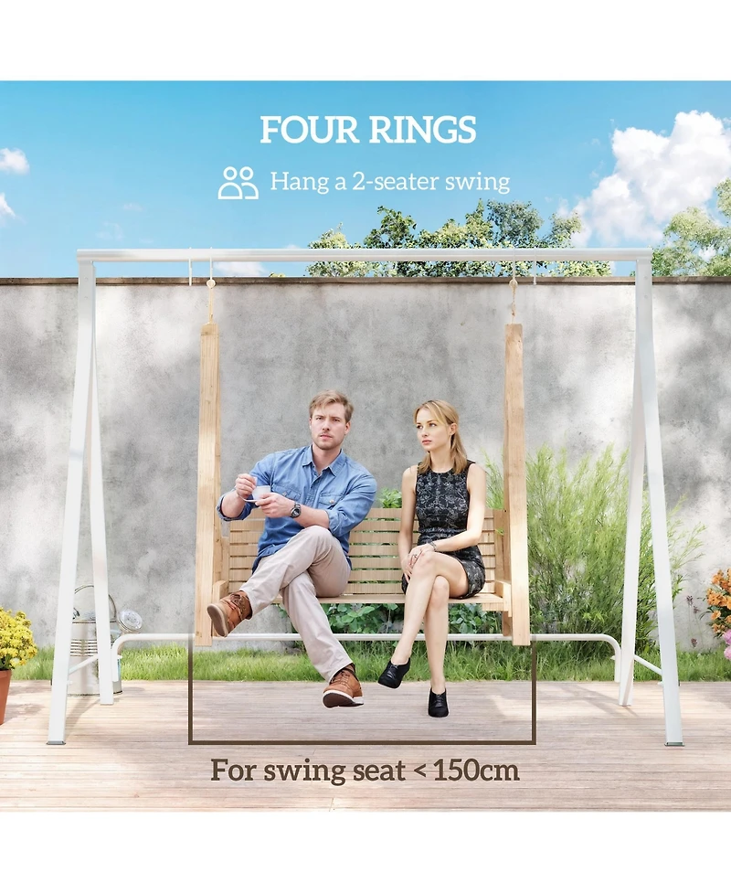 Outsunny Metal Porch Swing Stand, Heavy Duty Swing Frame, Hanging Chair Stand Only,528 Lbs Weight Capacity, for Backyard, Patio, Lawn, Playground, Whi