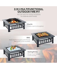 Outsunny 34" Fire Pit Outdoor Wood Burning Firepit Table w/ Log Grate, Poker