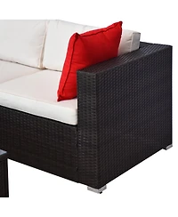 Outsunny 5 Piece Patio Wicker Furniture Set, Outdoor Sectional Sofa Set Rattan Conversation Sets with Tempered Glass Tabletop Coffee Table and Ottoman