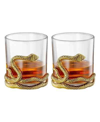 The Wine Savant Gold Snake Whiskey Glasses, Set of 2