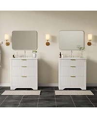 gaomon Fluted Farmhouse Freestanding Bathroom Vanity with Sink, 2 Drawers, Flip-Down Top, Space-Saving Storage