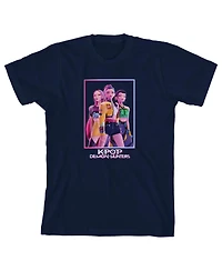 KPop Demon Hunters Boys Box Art Huntrix Youth Navy Crew Neck Short Sleeve