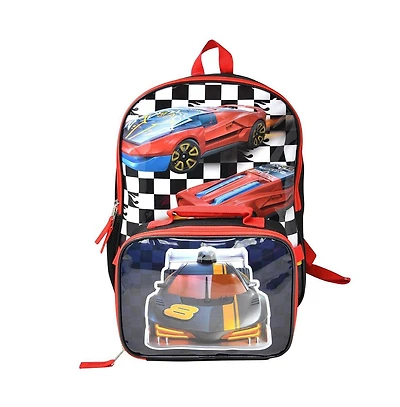 Upd Hot Wheels Boys 16" Backpack for School with Rectangular Lunch Bag, for Kids