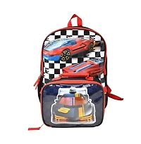 Upd Hot Wheels Boys 16" Backpack for School with Rectangular Lunch Bag, for Kids