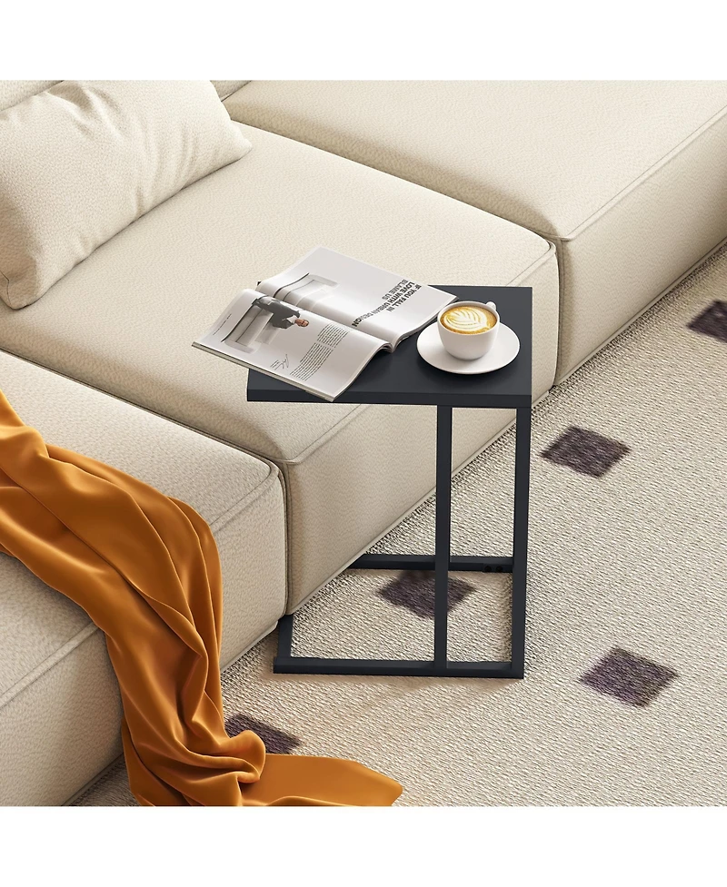 Gymax C Shaped End Table w/ Metal Frame Sofa Table for Small Space Indoor Outdoor