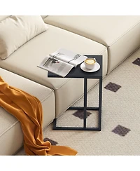 Gymax C Shaped End Table w/ Metal Frame Sofa Table for Small Space Indoor Outdoor