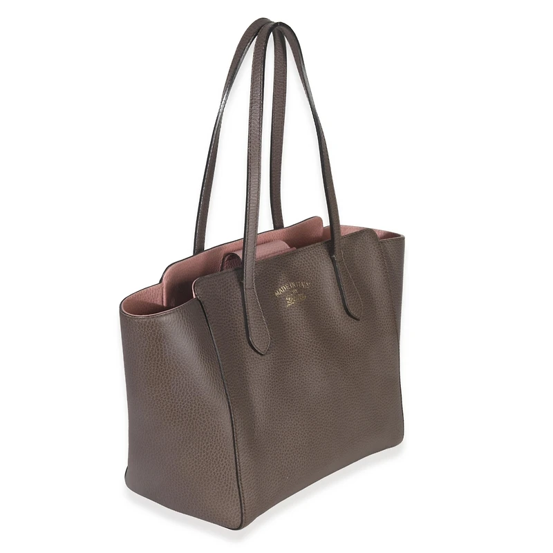 Pre-Owned Gucci Pink Grey Pebbled Calfskin Medium Swing Tote