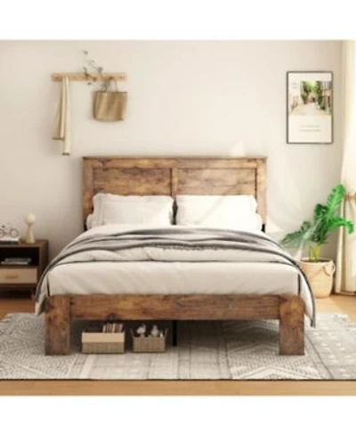 Rainsken Wood Bed Frame With Headboard Rustic Farmhouse Platform Bed Frame 12 Wood Slats Support No Box Spring Needed Easy Assembly