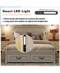 Rainsken Queen Bed Frame, with 2 Storage Drawers and Tall Headboard, Built-In Charging Station Led Lights