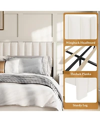 gaomon Velvet Wingback Platform Bed with 2 Storage Drawers Upholstered Frame, Wooden Slats, No Box Spring Needed