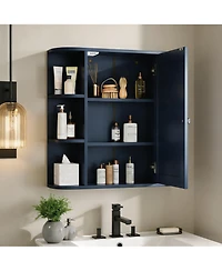 Busdays Bathroom Wall Storage Cabinet with Mirror Medicine Cabinet Adjustable Shelf 6 Open Shelves Doors Wall Mounted Organizer