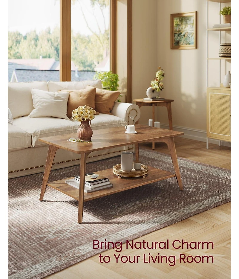 Slickblue 2 Tier Coffee Table with Storage Rounded Edge Living Room Table