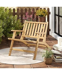 Gouun Mid-Century Outdoor Teak Wood Reclining Chair with 107degree(s) Backrest and Sleek Armrests