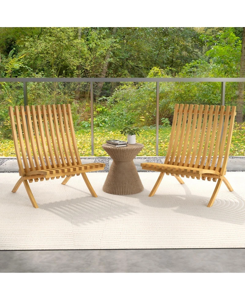 Gouun Folding Teak Wood Outdoor Lounge Chair with Slatted Seat and Backrest, 14 in Seat Height