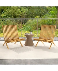 Gouun Folding Teak Wood Outdoor Lounge Chair with Slatted Seat and Backrest, 14 in Seat Height