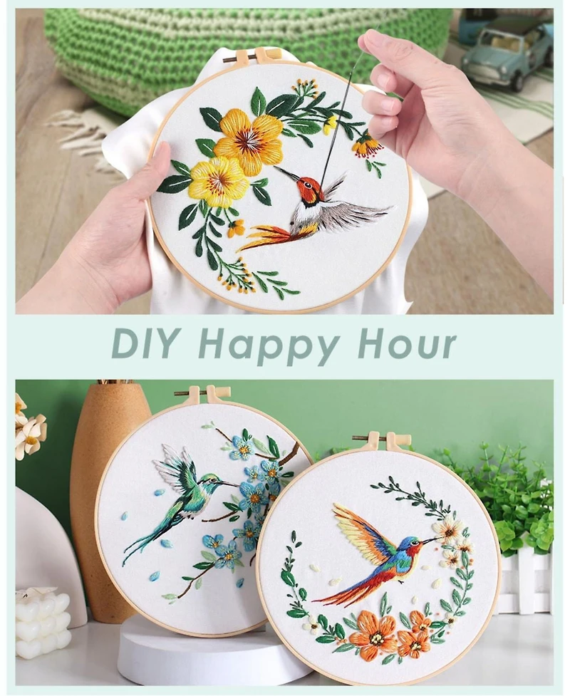 Gnuadz 5 Sets Embroidery Kit Beginners Hummingbird Flower Cross Stitch Hoops Threads Craft Hand Techniques