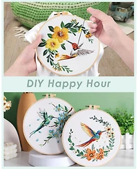 Gnuadz 5 Sets Embroidery Kit Beginners Hummingbird Flower Cross Stitch Hoops Threads Craft Hand Techniques