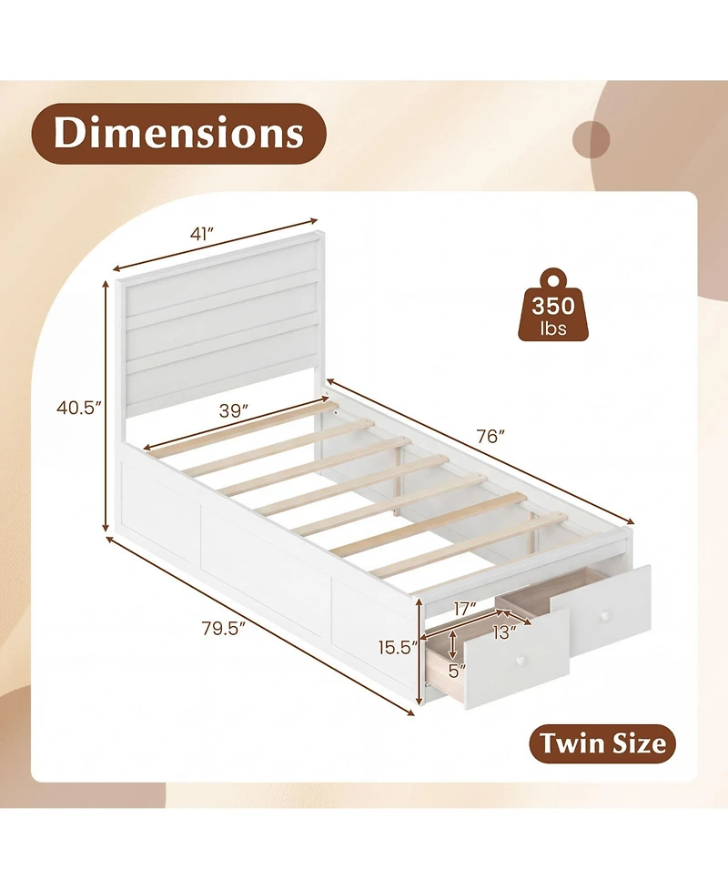 Slickblue Twin Bed Frame with Built-in Storage Drawers and Headboard