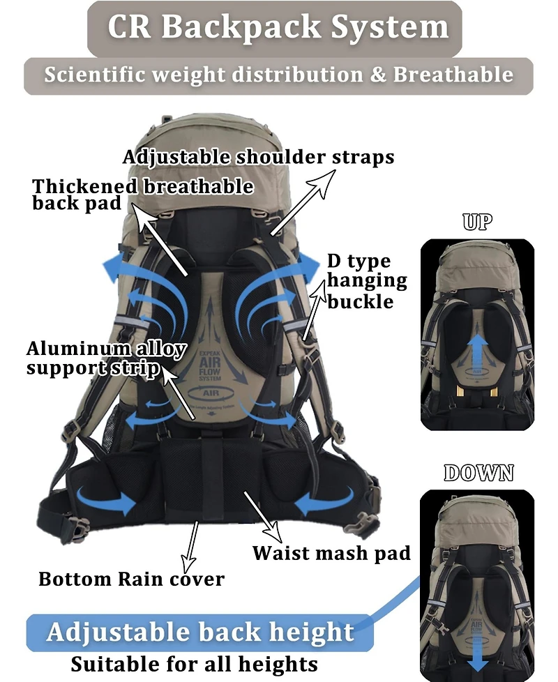Naturehike 70+5L Hiking Backpack with Rain cover, Waterproof Lightweight Camping Backpack for Men & Women, Travel