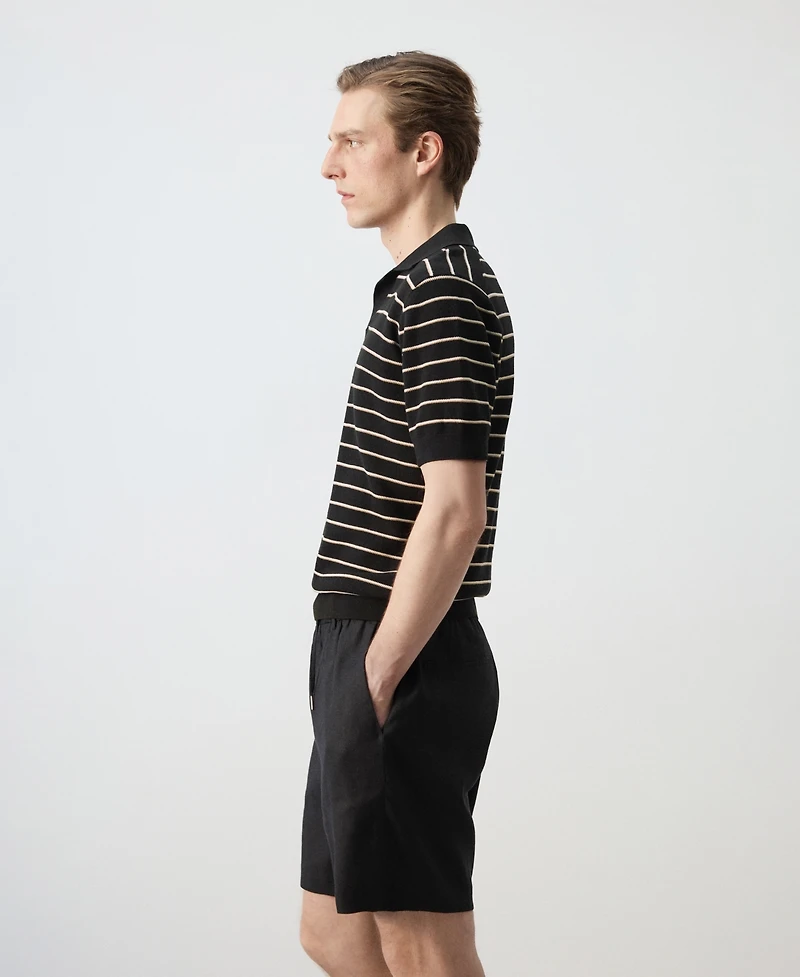 Mango Men's Striped Knit Cotton Polo Shirt