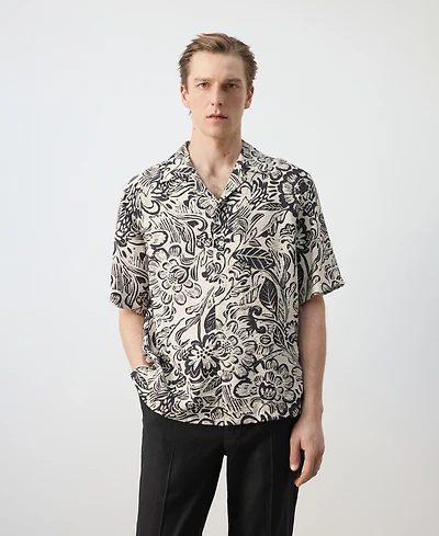 Mango Men's Bowling Collar Printed Flowing Shirt
