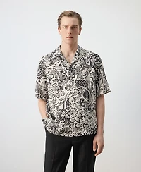Mango Men's Bowling Collar Printed Flowing Shirt