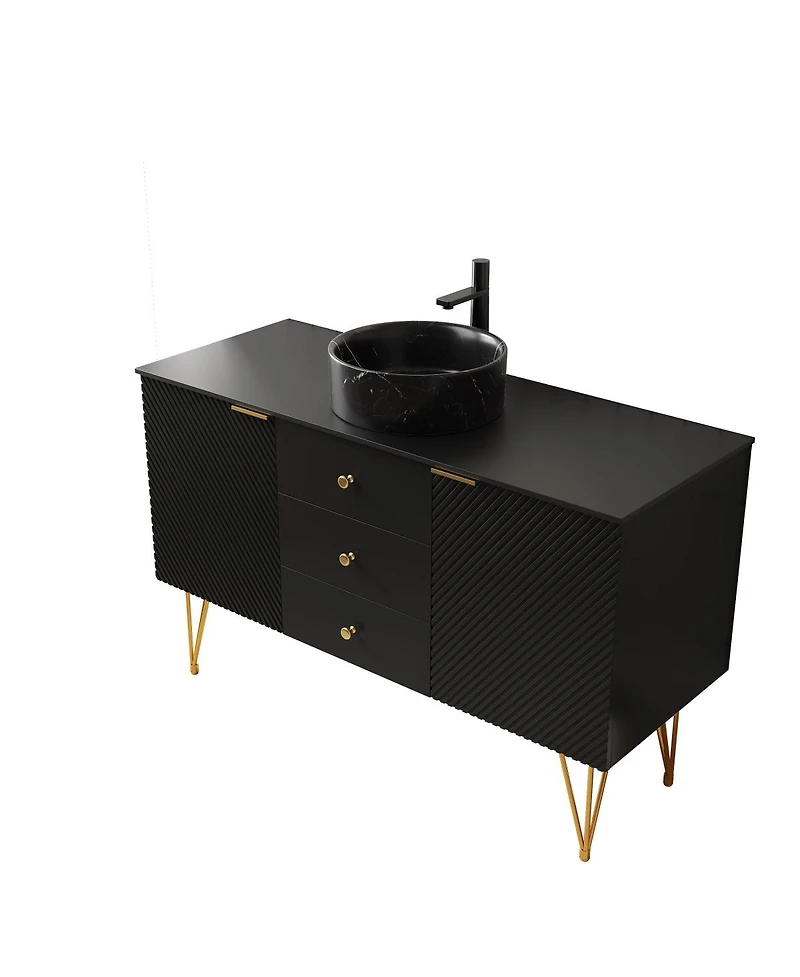 Sillysis 48 Inch Freestanding Bathroom Vanity with Sink, Sintered Stone Top, 3 Drawers and 2 Doors Storage