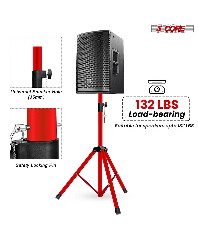 5 core Speaker Stands Pair Adjustable 54 Inch Tripod 132 lbs Capacity 35mm Mount for Dj Pa Use