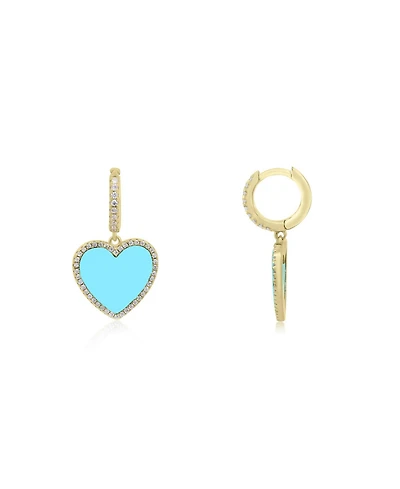 The Lovery Large Turquoise Cz Halo Heart Dangle Earrings 14K Gold-Plated Sterling Silver