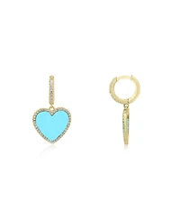 The Lovery Large Turquoise Cz Halo Heart Dangle Earrings 14K Gold-Plated Sterling Silver