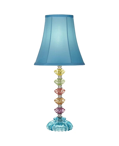 360 Lighting Bohemian Country Cottage Accent Table Lamp with Table Top Dimmer 21" High Teal Blue Stacked Glass for Bedroom Living Room