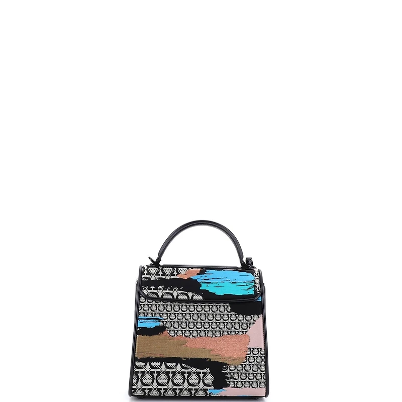 Pre-Owned Salvatore Ferragamo Small Boxyz Top Handle Bag Printed Gancini Jacquard and Leather