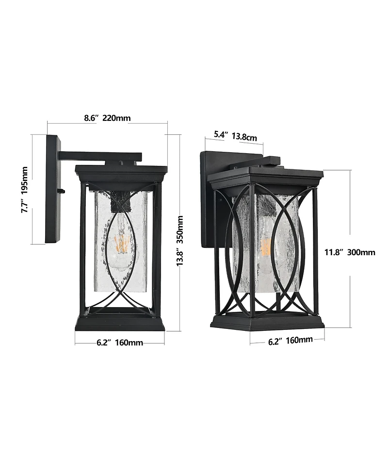 Busdays 14 Inch Outdoor Wall Lantern Crackled Glass Weather Resistant Sconce E26 Base for Porch Patio Entryway Bulb Not Included