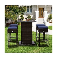 Boyel Living 5 Pieces Patio Rattan Bar Table Stool Set Hidden Storage Shelf Cushioned