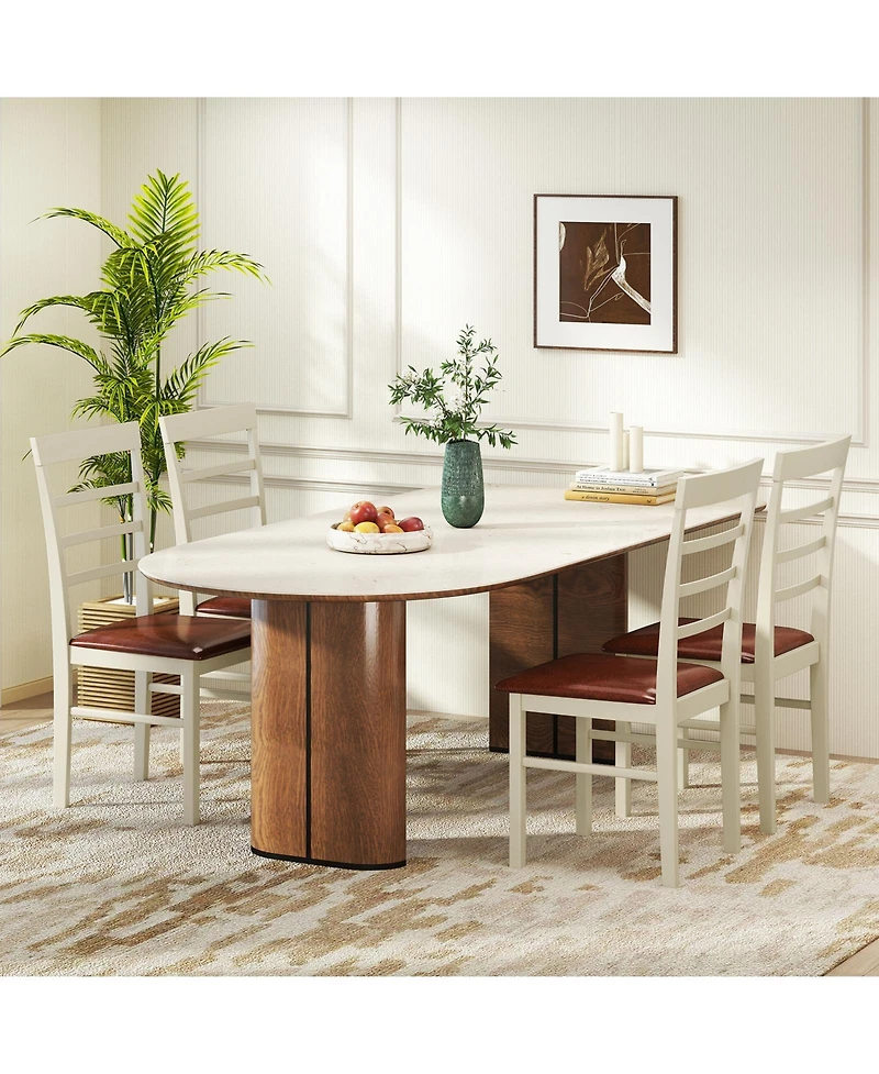 Slickblue Modern Pu Leather Armless Dining Chair Set of 2 with Solid Wooden Legs