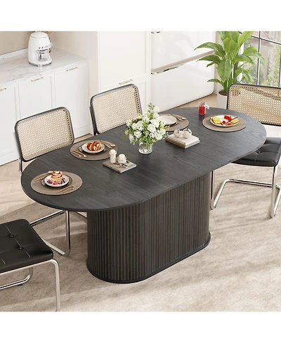 Rainsken 55.11"-70.86" Extendable Dining Table for 4-6, Oval Kitchen with Striped Legs Living Room and