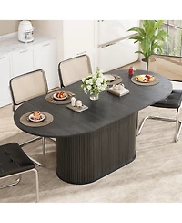 Rainsken 55.11"-70.86" Extendable Dining Table for 4-6, Oval Kitchen with Striped Legs Living Room and