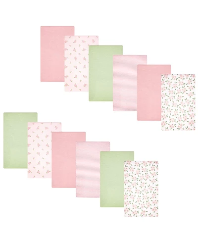 Hudson Baby Girl Cotton Poly Flannel Burp Cloths Bundle 12-Pack, Sweet Little Floral, One Size